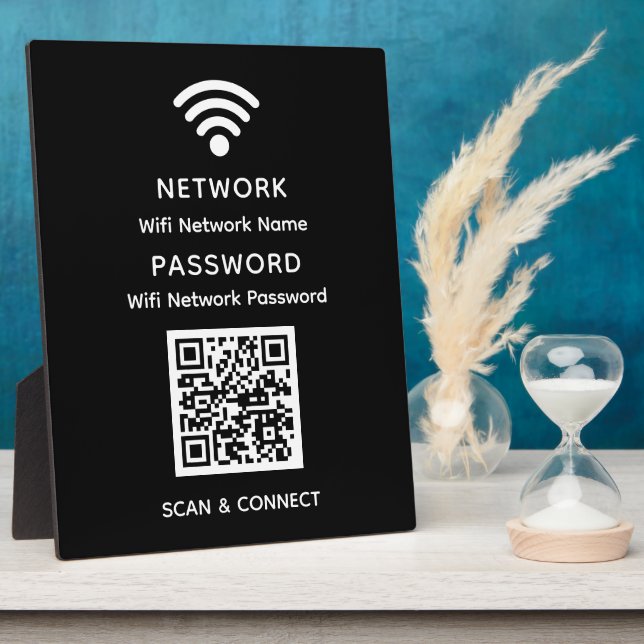 Black Simple Elegant Wifi QR Code Network Password Plaque (Side)