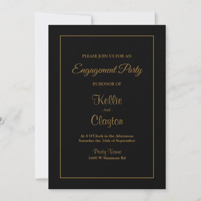 Black Simple Framed Engagement Party Invitation (Front)