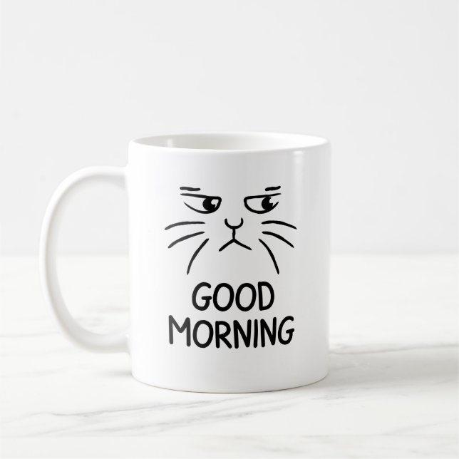 Black simple funny  cat lover good morning  coffee mug (Left)