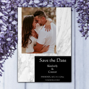 Black Simple Marbled Photo Save The Date