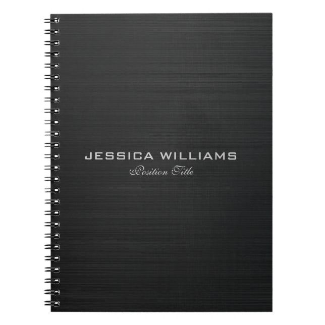 Black Simple Metallic Brushed Aluminium Look Notebook (Front)