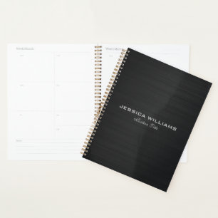 Black Simple Metallic Brushed Aluminium Look Planner