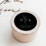 Black Simple Minimal Monogram Botanical Wedding Classic Round Sticker<br><div class="desc">Black Simple Minimal Monogram Botanical Wedding Classic Round Sticker  features your initials around a line drawing botanical,  along with a classically modern type layout.</div>