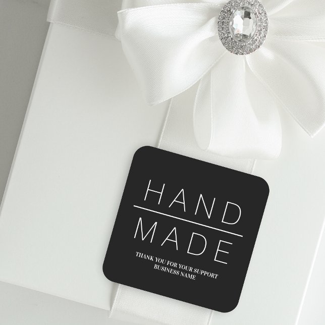 Black Simple Minimalist Handmade Business Thanks Square Sticker (Creator Uploaded)