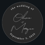 Black Simple Minimalist Script Calligraphy Wedding Classic Round Sticker<br><div class="desc">Black Simple Minimalist Script Calligraphy Wedding Classic Round Sticker</div>