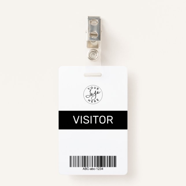 Black Simple Minimalist Visitor's Pass ID ID Badge (Front with Clip)