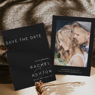 Black Simple Minimalist Wedding Photo Save The Date