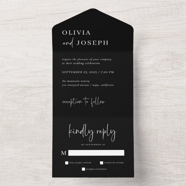 Black Simple Modern and Minimalist | Wedding All In One Invitation (Inside)