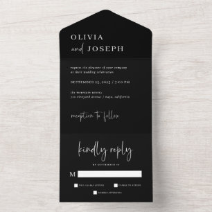 Black Simple Modern and Minimalist Wedding All In One Invitation