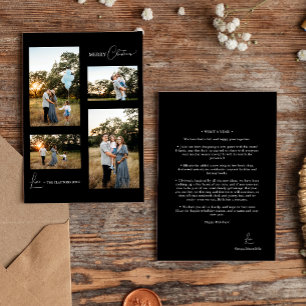 Black Simple Modern Christmas Four Photo Collage Holiday Card