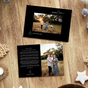 Black Simple Modern Christmas Photo and Letter Holiday Card