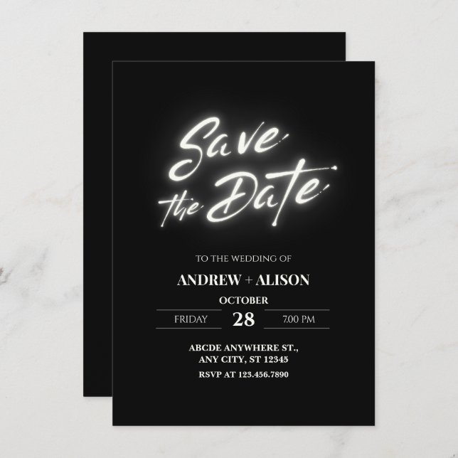 Black simple modern  elegant save the date (Front/Back)