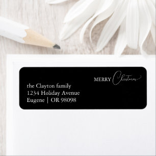 Black Simple Modern Merry Christmas Return Address Label
