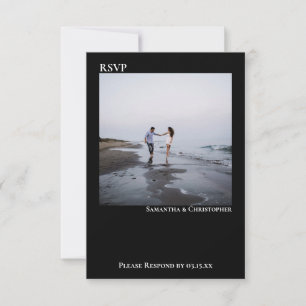 Black Simple Modern Minimalist Photo Wedding RSVP Card