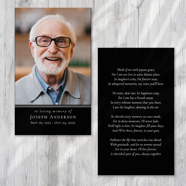 Black Simple Modern Photo Funeral Prayer Card (Creator Uploaded)