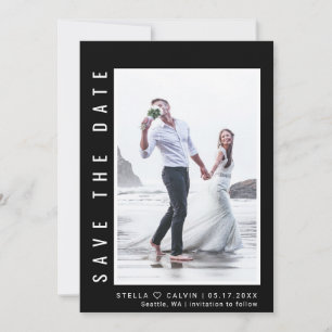 Black Simple & Modern Photo Wedding Save The Date