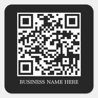 Black Simple, Modern QR Code Business Name Square Sticker