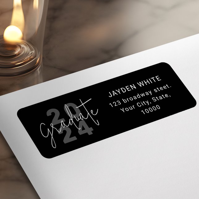 Black Simple Modern Script Graduate Return Address Label (Black Simple Modern Script Graduate Return Address Label)