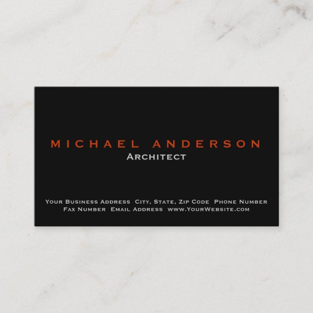 Black Simple Plain Architect Business Card (Front)