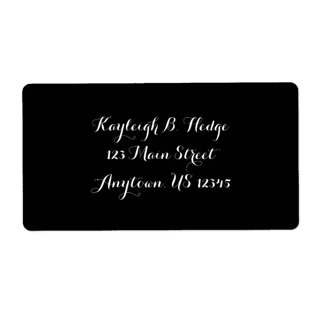 Black Simple Plain Cursive Shipping Labels (Front)