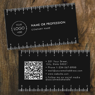 Black Simple Ruler Company Logo QR Code Business Card