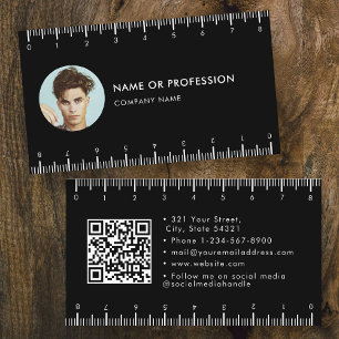 Black Simple Ruler Company QR Code Photo Business Card
