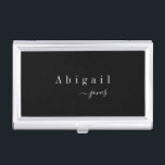 Black Simple Script Name Modern personalised Business Card Holder<br><div class="desc">Modern chic minimalist script name design on colour editable black background,  simple and elegant,  great custom your own luxury professional personalised business card case.</div>