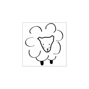 Black Simple Sketch Hand drawn curly sheep Rubber Stamp