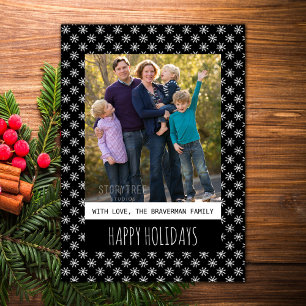 Black Simple Snowflake Holiday Photo Flat Card
