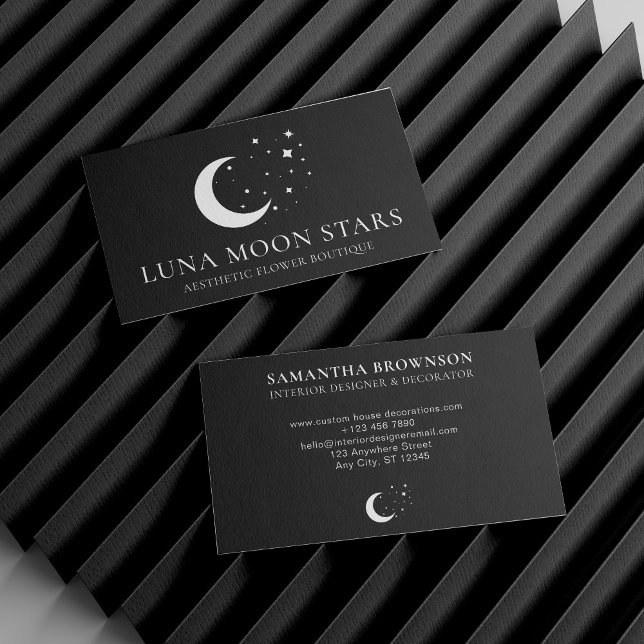 Black Simple Standard Basic Moon Luna Stars Business Card (Black Simple Standard Basic Moon Luna Stars Business Card)
