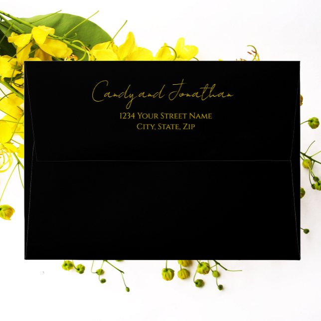 Black Simple Style Modern Script Wedding Envelope (In Situ Flowers)