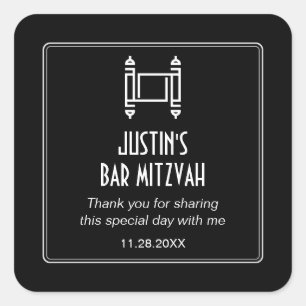 Black Simple Torah Bar Mitzvah Square Sticker