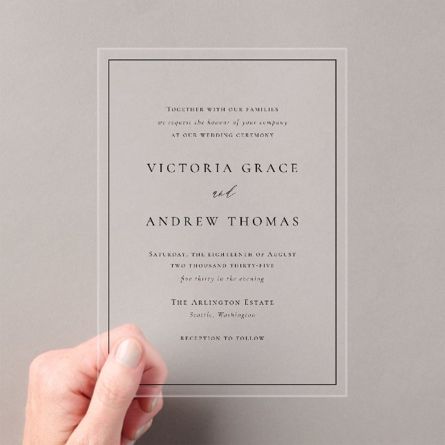 Black Simple Typography Formal Wedding Acrylic Invitations (Insitu (Handheld))