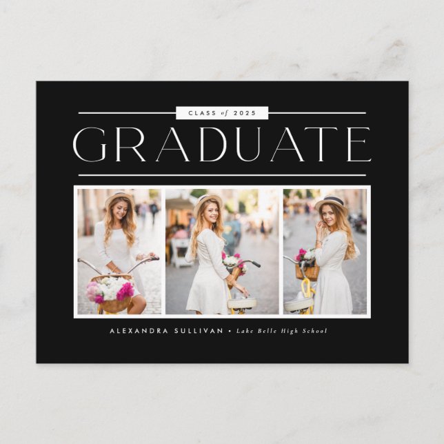 Black Simple Typography Photo Collage Graduation Postcard (Front)