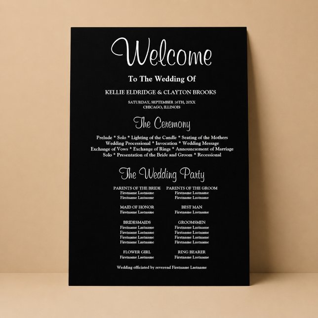 Black Simple Wedding Ceremony Program Sign (Creator Uploaded)