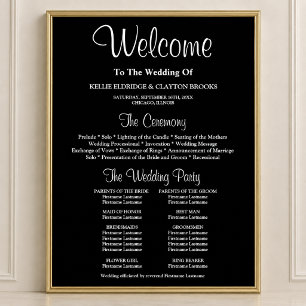 Black Simple Wedding Ceremony Program Sign