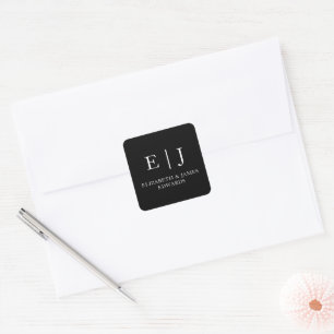 Black Simple Wedding Monogram Couple Initials  Square Sticker