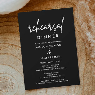 Black Simple Wedding Rehearsal Dinner Invitation