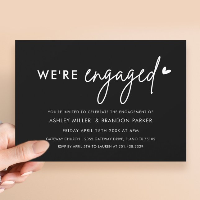 Black Simple We're Engaged Engagement Party Invitation (Creator Uploaded)