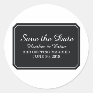 Black Simply Elegant Save the Date Classic Round Sticker