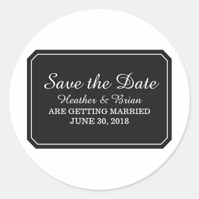 Black Simply Elegant Save the Date Classic Round Sticker (Front)