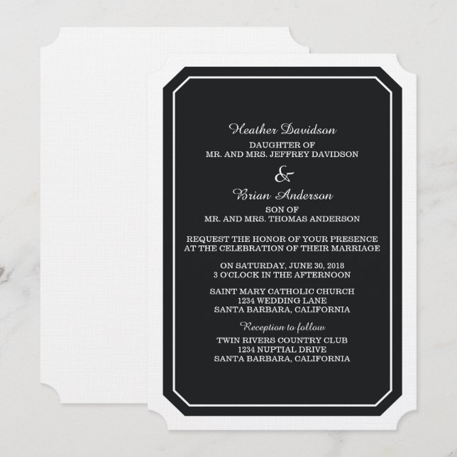 Black Simply Elegant Wedding Invite (Front/Back)