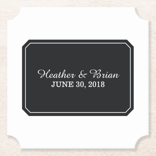 Black Simply Elegant Wedding Paper Coaster (Front)