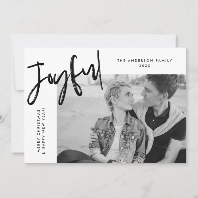 Black Simply Joyful Photo Holiday Card (Front)
