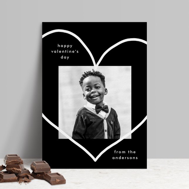 Black Simply Love Heart Photo Valentine's Day Holiday Card (Creator Uploaded)