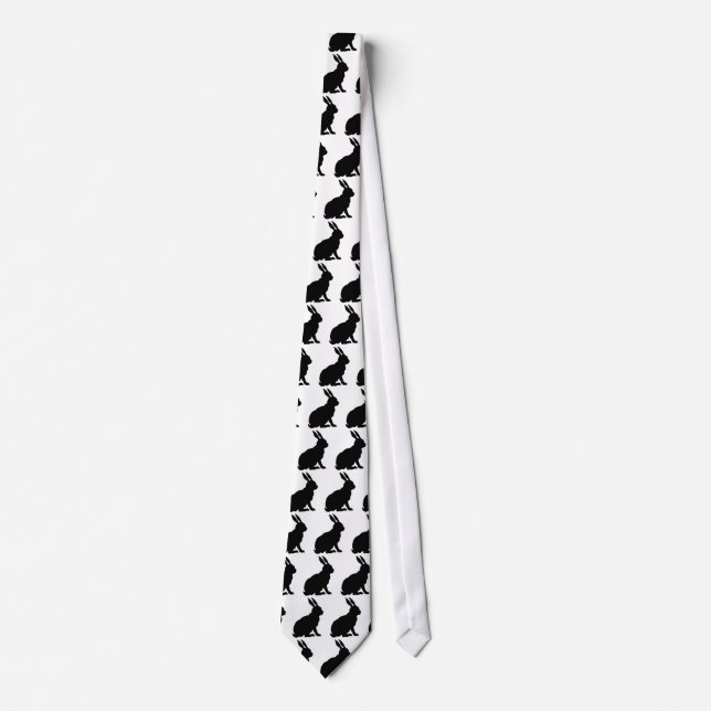 Black Sitting Rabbit Side Profile on White Tie (Front)