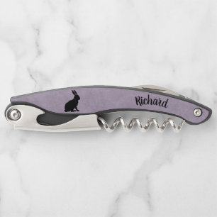 Black Sitting Silhouette Rabbit on Light Purple Corkscrew