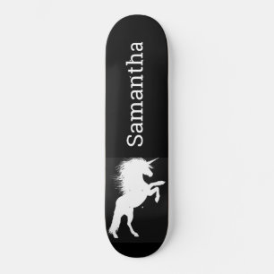 Black Skateboard White Unicorn