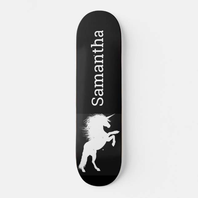 Black Skateboard White Unicorn  (Front)