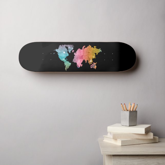 Black Skateboard with Rainbow World Map – Travel (Wall Art (Horz))